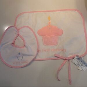Bailey Boys Pink and White Birthday Bib and Mat Set! New with tags! 1st birthday